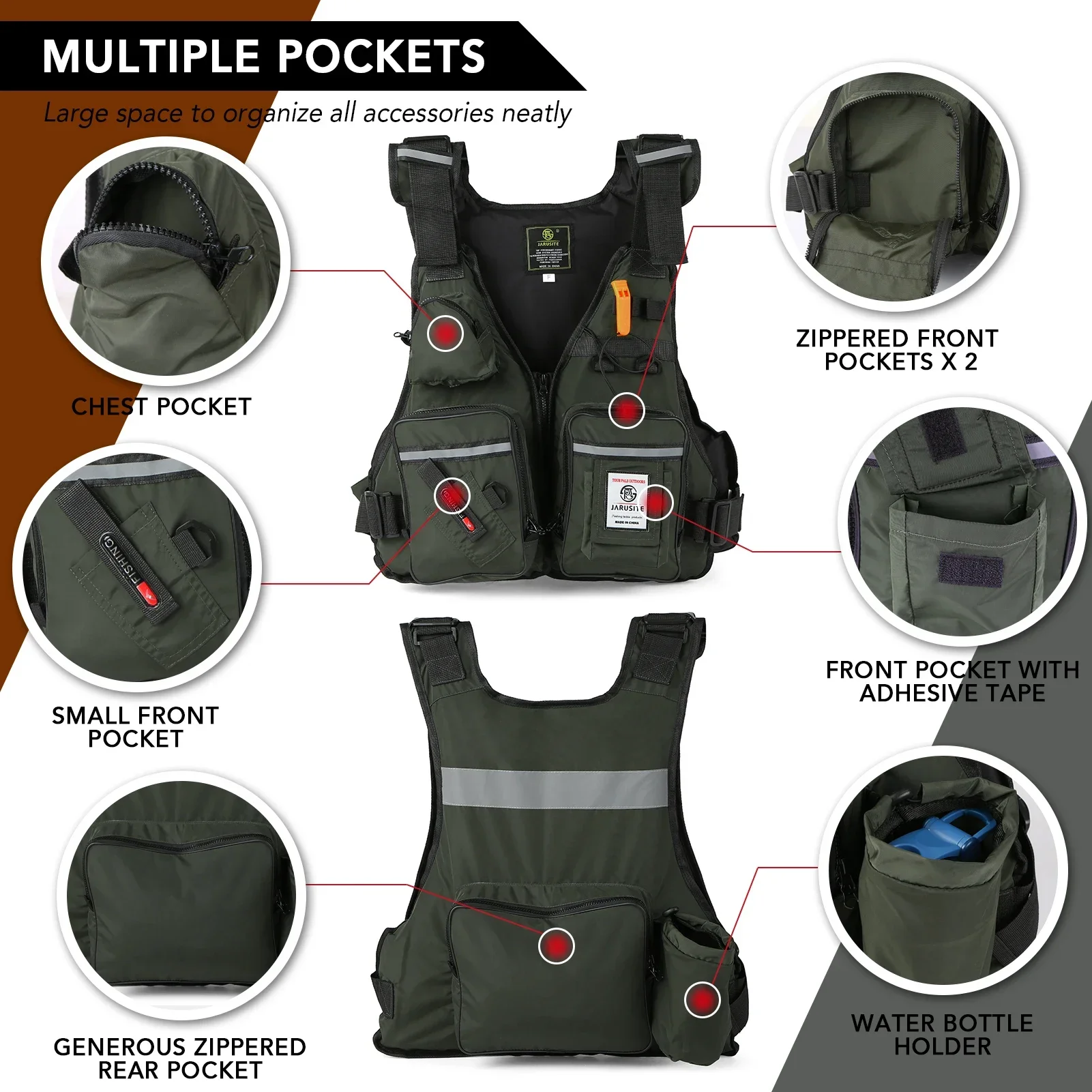 Fishing Jacket Waterproof - 2026 大人用ルアーライフジャケット ロックフィッシングベスト マルチポケット 大浮力 防水オックスフォード布