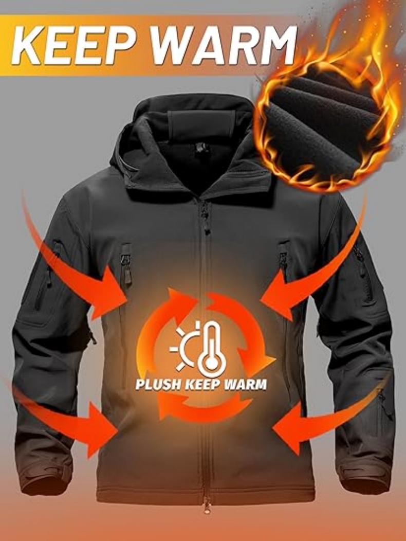 タクティカルフリースソフトシェルジャケット メンズ 防水 冬 - Fishing Jacket Waterproof のレビューと価格